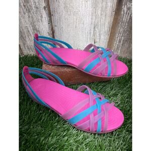 CROCS Huaraches Flats Pink Purple Teal Women's 7